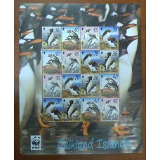 MALVINAS 2002 MINI HOJA COMPLETA TIPO BLOQUE DE ESTAMPILLAS MINT PINGUINOS FAUNA MARINA WWF