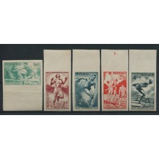 MONACO 1948 Yv. 319/23 SERIE COMPLETA DE ESTAMPILLAS NUEVAS VARIEDAD SIN DENTAR HERMOSA CALIDAD, DEPORTES 63 EUROS