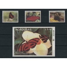 MARIPOSAS 1992 HONDURAS SERIE COMPLETA DE ESTAMPILLAS MINT + BLOQUE FLORES