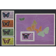 MARIPOSAS SERIE COMPLETA DE ESTAMPILLAS MINT SOBRECARGADAS + BLOQUE ANTIGUA Y BARBUDA