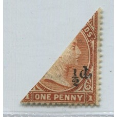 MALVINAS 1891 Yv. 07A ESTAMPILLA BISECTADA y SOBRECARGADA 1/2 p. NUEVA CON GOMA, MUY RARA 700 EUROS