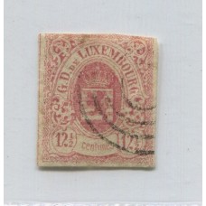 LUXEMBURGO 1859 Yv. 07 ESTAMPILLA USADA CON ADELGAZAMIENTO 200 EUROS, RARA