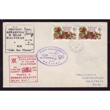 MALVINAS 1974 SOBRE VIAJADO POR BARCO CABO SAN VICENTE DE LA EMPRESA ESPAÑOLA YBARRA y Cia , VARIAS MARCAS