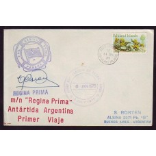 MALVINAS 1975 SOBRE CON MARCA ESPECIAL DEL BARCO REGINA PRIMA