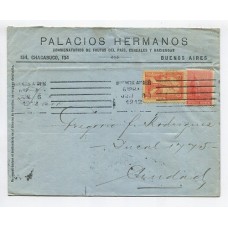 ARGENTINA 1912 SOBRE CIRCULADO CON VIÑETA PRO ESPAÑA