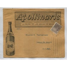 ARGENTINA 1913 SOBRE CIRCULADO CON PUBLICIDAD DE AGUA DE MESA "APOLLINARIS" AL DORSO MAS PUBLICIDAD DE INSECTICIDA