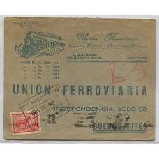 ARGENTINA 1960 SOBRE DE LA UNION FERROVIARIA CON RARO MATASELLO CORREO PRIVADO ?