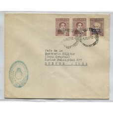 ARGENTINA SERVICIO OFICIAL SOBRE 1957 CORREO DEL EJERCITO CON ESTAMPILLA DE SOBRECARGA NO OFICIAL QUE SE APLICARA PARA ESTE SERVICIO EN FRANQUEO MIXTO CON SELLOS OFICIALES