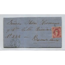 ARGENTINA 1872 GJ 34 RIVADAVIA PLIEGO COMPLETO CIRCULADO a Bs. As. EL 16/7/1872 (FECHA PATRIA) CARTA CON UNA ESTAMPILLA DE 8va. TIRADA CON DOS MATASELLOS DE CORDOBA, HERMOSA U$ 850