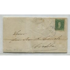 ARGENTINA 1864 GJ 23 RIVADAVIA PLIEGO COMPLETO CIRCULADO A CORDOBA EL 19/2/1868 CARTA CON UNA ESTAMPILLA DE 10 Cts. CON DOS MATASELLOS DE SALIDA