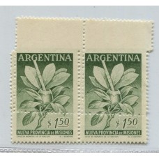 ARGENTINA 1956 GJ 1070 PAREJA DE ESTAMPILLAS MINT CON VARIEDAD DENTADO MUY DESPLAZADO