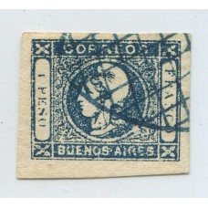 ARGENTINA 1859 GJ 17c ESTAMPILLA VARIEDAD 1 SIN PUNTO COLOR AZUL OSCURO HERMOSO EJEMPLAR U$ 40