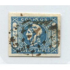 ARGENTINA 1859 GJ 17c ESTAMPILLA VARIEDAD 1 SIN PUNTO CON MATASELLO PUNTOS DE SAN NICOLAS HERMOSO EJEMPLAR U$ 40