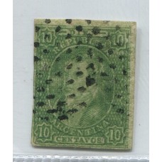 ARGENTINA 1864 GJ 23g RIVADAVIA ESTAMPILLA DE 10 Cts. VARIEDAD MULATO U$ 72+ VARIEDAD ANGULO INFERIOR IZQUIERDO BLANCO NO CATALOGADO