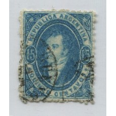 ARGENTINA 1864 GJ 24 RIVADAVIA 15 Cts. IMPRESIÓN SEMINITIDA MUY BONITA ESTAMPILLA