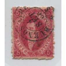 ARGENTINA 1866 GJ 26 RIVADAVIA 5ta CON FECHA 4 SET 1866 VARIEDAD FALTA DE IMPRESIÓN EN EL MARCO SUPERIOR DERECHO