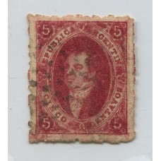 ARGENTINA 1866 GJ 26ARIVADAVIA 5ta TIRADA ESTAMPILLA COLOR CARMIN MORADO U$ 48 DE TAMAÑO GRANDE Y PERFECTO CENTRADO