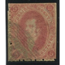 ARGENTINA 1864 GJ 19b RIVADAVIA ESTAMPILLA DE 1ra TIRADA PAPEL DURO CON VARIEDAD DOBLE IMPRESIÓN PARCIAL U$ 72+