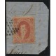 ARGENTINA 1864 GJ 19b RIVADAVIA ESTAMPILLA DE 1ra TIRADA CON VARIEDAD DOBLE IMPRESIÓN PARCIAL U$ 72 EN FRAGMENTO CON MATASELLO 7 x 7 PUNTOS EN 10 LINEAS