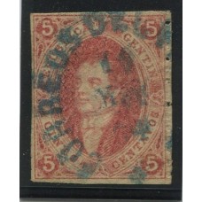 ARGENTINA 1864 GJ 19 RIVADAVIA ESTAMPILLA DE 1ra TIRADA CON MATASELLO CORREOS DEL PARANA 10-MAY-1864 U$ 30