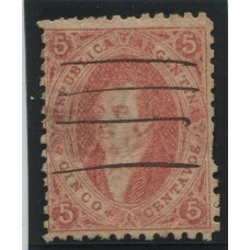 ARGENTINA 1864 GJ 19 RIVADAVIA ESTAMPILLA DE 1ra TIRADA CON MATASELLO A PLUMA SEGURAMENTE DE CORRIENTES, HERMOSO EJEMPLAR U$ 30