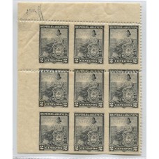 ARGENTINA 1899 GJ 219P + 219PH + 219PV BLOQUE DE 9 ESTAMPILLLAS NUEVAS VARIAS MINT CON VARIEDAD SIN DENTADO VERTICAL Y HORIZONTAL INCLUSO EN UN SOLO LADO , RARA PIEZA