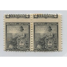 ARGENTINA 1899 GJ 219 PAREJA DE ESTAMPILLAS NUEVAS CON GOMA CON VARIEDAD CIFRAS DEL VALOR ARRIBA, RARO