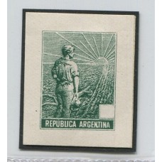 ARGENTINA 1911 CUÑO ENSAYO PRUEBA DE IMPRESIÓN ESTAMPILLA SIN CARTUCHO DEL VALOR FACIAL EN COLOR VERDE, MUY RARO