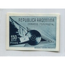 ARGENTINA 1939 GJ 838 FONOPOSTAL ESTAMPILLA ENSAYO EN COLOR NO ADOPTADO AZUL GRIS