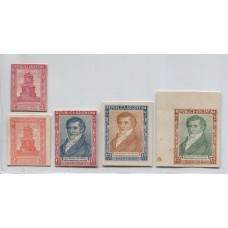 ARGENTINA 1920 GJ 520/2 SERIE BELGRANO, ENSAYOS EN COLORES NO ADOPTADOS 5 ESTAMPILLAS DIFERENTES