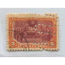 ARGENTINA 1910 GJ 313 ESTAMPILLA PERFORADA Y CON MATASELLO SEGURAMENTE DE PAGO DE ABONO A CASILLAS