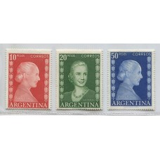 ARGENTINA 1952 GJ 1020/22 EVA PERON LOS TRES VALORES FINALES DE LA SERIE ESTAMPILLAS EVITA MINT U$ 65