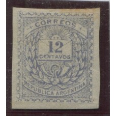 ARGENTINA 1882 GJ 63 ENSAYO CON GOMA SIN DENTAR EN COLOR CELESTE