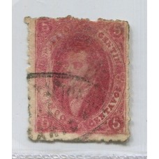 ARGENTINA 1865 GJ 25b RIVADAVIA ESTAMPILLA DE 4ta CON DOBLE IMPRESIÓN PARCIAL PERO QUE ABARCA BUENA PARTE DEL SELLO, MUY LINDO EJEMPLAR