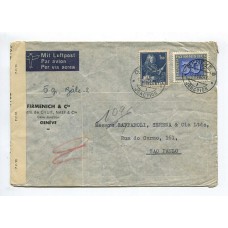 SUIZA 1945 SOBRE VIA AEREA CIRCULADO A BRASIL CON CENSURA Y ESTAMPILLA DE PAX