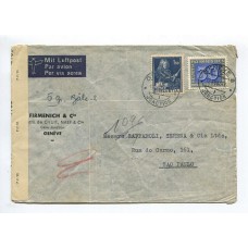 SUIZA 1945 SOBRE VIA AEREA CIRCULADO A BRASIL CON CENSURA Y ESTAMPILLA DE PAX