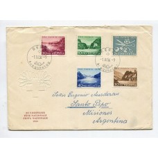 SUIZA 1956 SOBRE PRO-PATRIA DIA DE EMISION CIRCULADO A MISIONES ARGENTINA CON SERIE COMPLETA