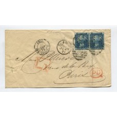 INGLATERRA 1871 SOBRE CIRCULADO A FRANCIA CON ESTAMPILLAS DE VICTORIA CON PERFORACION COMERCIAL "I&RM", RARO EN ESTE PERIODO TAN TEMPRANO