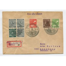 ALEMANIA ESTAMPILLA SEGUNDA GUERRA MUNDIAL OCUPACION INTERALIADA 1948 SOBRE CERTIFICADO CON SELLOS SE-TENANT MI. W 158 QUE MARCA 90 Euros MATASELLO BUCHEN