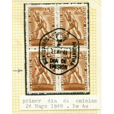 ARGENTINA 1948 GJ 956 PE. 494 VARIEDAD PUNTO BAJO CODO CUADRO PRIMER DIA DE EMISION 