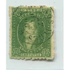 ARGENTINA 1864 GJ 23 RIVADAVIA DE 10 Cts. MATASELLO 27/6/1866