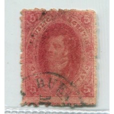 ARGENTINA 1865 GJ 25e RIVADAVIA 4° TIRADA VARIEDAD PLANCHA RAYADA U$ 30