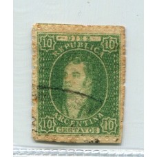 ARGENTINA 1864 GJ 23 RIVADAVIA PE 12I ESTAMPILLA CON FILIGRANA DESPLAZADA U$ 30