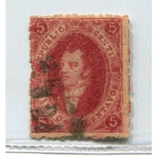 ARGENTINA 1866 GJ 26A RIVADAVIA 5ta TIRADA CARMIN MORADO ESTAMPILLA CON RARO MATASELLO U$ 48+