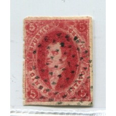 ARGENTINA 1866 GJ 26e RIVADAVIA 5ta TIRADA ESTAMPILLA CON VARIEDAD PAPEL RAYADO MATASELLO PUNTOS DE SANTA FE U$ 60