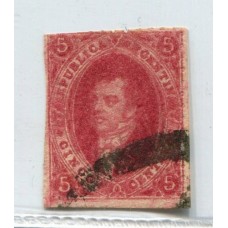 ARGENTINA 1865 GJ 25 RIVADAVIA 4ta TIRADA ESTAMPILLA CON RARO MATASELLO PARA IDENTIFICAR