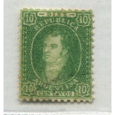 ARGENTINA 1864 GJ 23 RIVADAVIA de 10 Cts ESTAMPILLA DE IMPRESIÓN SEMINITIDA MUY CLARA CON SELLO DE GARANTIA ROSAUER