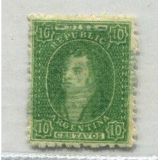 ARGENTINA 1864 GJ 23 RIVADAVIA de 10 Cts ESTAMPILLA DE IMPRESIÓN SEMINITIDA CON MATASELLO O M