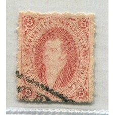 ARGENTINA 1867 GJ 28d RIVADAVIA ESTAMPILLA DE 6ta TIRADA VARIEDAD PLANCHA RAYADA, EJEMPLAR DE LUJO U$ 120