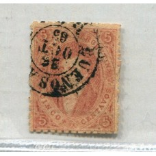 ARGENTINA 1865 GJ 20g RIVADAVIA 3ra ESTAMPILLA VARIEDAD PAPEL DELGADO MATASELLO 26/10/1865 DOS DIAS ANTES DE CIRCULAR LA CUARTA TIRADA